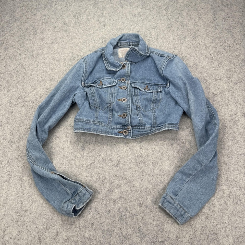 Free People Jacket Womens 0 Blue Denim Cropped Button Front Jean Short Trucker